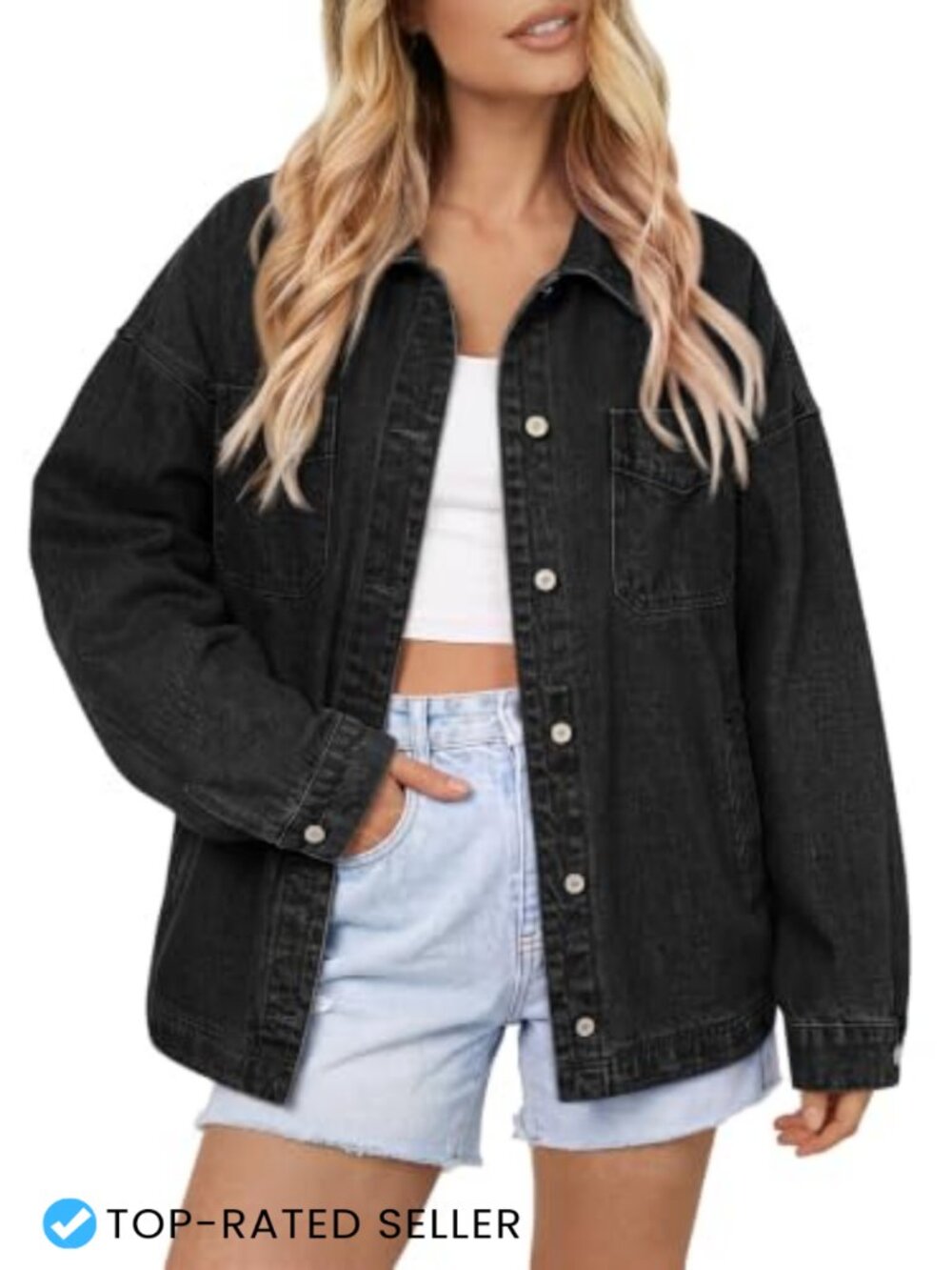 Oversized Denim Jean Jacket Button Down Shacket